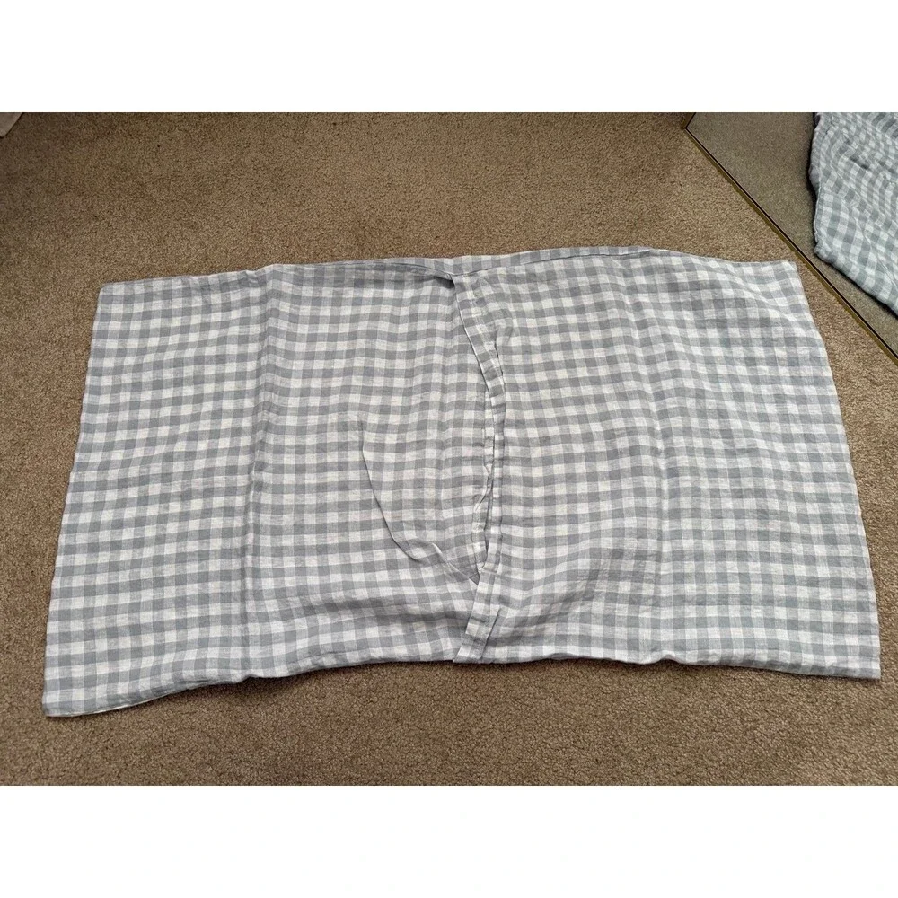 Quince Classic Organic Percale Gingham Sham Set of 2 Blue Fog Pillow Case Linen